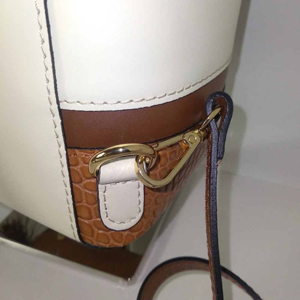 House of Harlow 1960 Brown & Cream Genuine Leather Rhinestone Stud Backpack